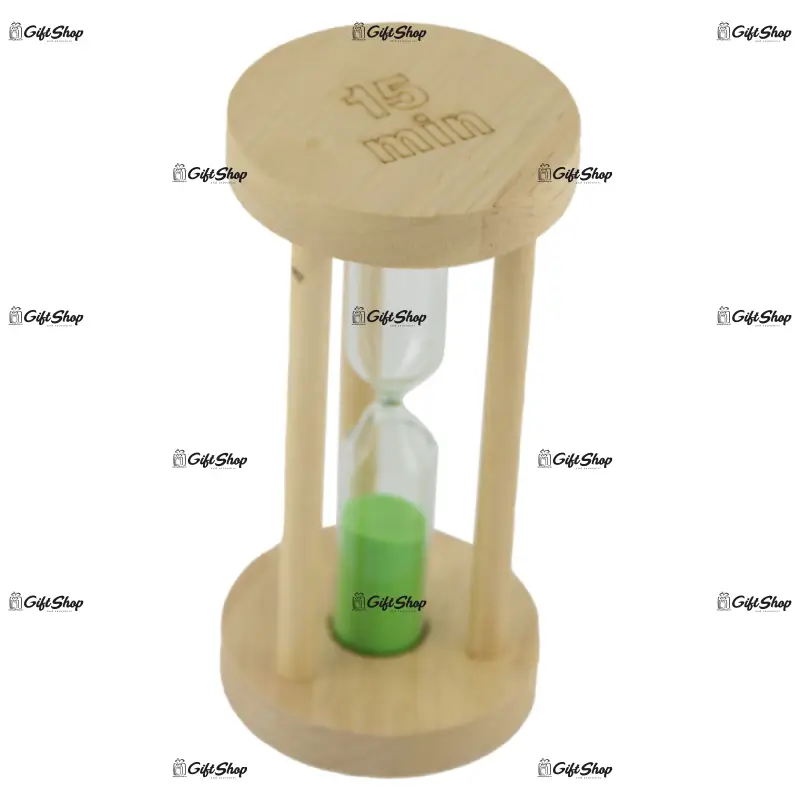 Clepsidra din lemn cu nisip colorat, 15 minute - 14 cm